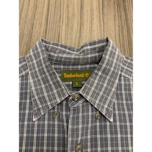 Timberland Plaid Button Down Shirt Men's L Blue Beige Check Short Sleeve Casual